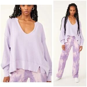 Free People Buttercup Thermal Luxe Lilac Size XS Oversized Waffle Knit Boho